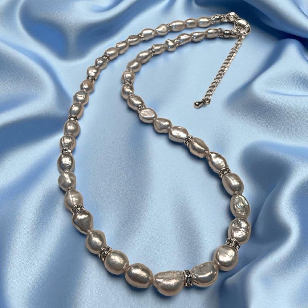 Lustrous Silver and  Freshwater Pearl Necklace